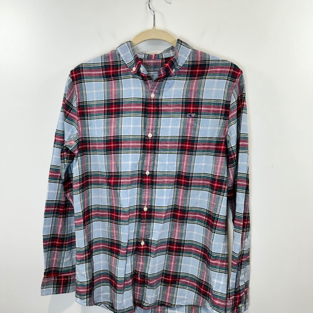 Vineyard Vines Plaid Red Blue Green Button Down Long Sleeve Shirt XL 16